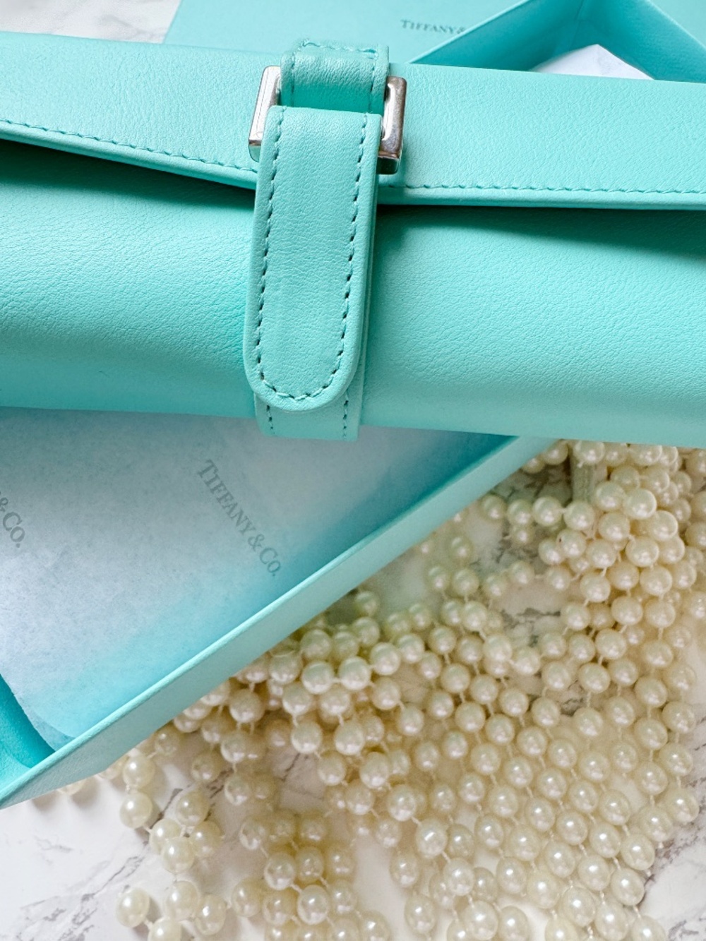 TIFFANY & Co. jewelry roll travel case Tiffany Blue leather small accessory ring - Picture 10 of 14